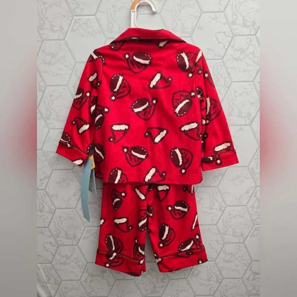 Cat & Jack Kids Santa Hat Long Sleeve Coat Pajama Set Pajama Set Size 12 months